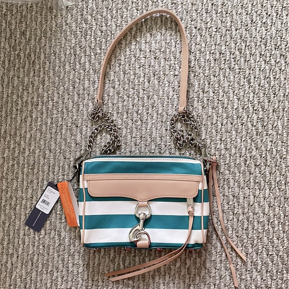 BNWT Rebecca Minkoff Mini MAC Teal/White Canvas
